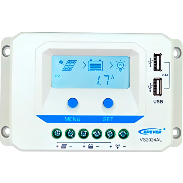 20A 12/24V PWM EPSOLAR REGULADOR DE CARGA SOLAR PANTALLA USB LUZ NOCHE VS2024AU